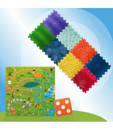 Mata sensoryczna do masażu stóp "Puzzle Mix" 8 elementów + Gra Leśne przygody